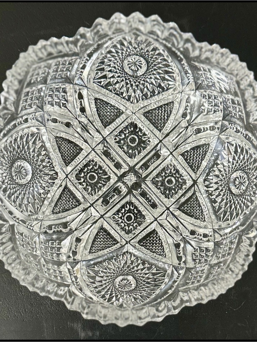 Pressed Glass Decorative Bowl - Clear Cut Pattern